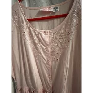 Honors Intimates Pink Vintage Embroidered Button Down Midi Dress/ House Dress
